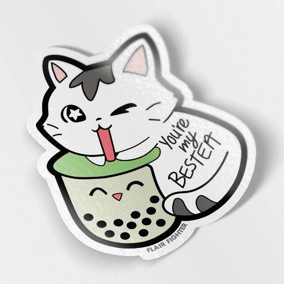 You're My Bestea Boba Cat Vinylaufkleber (Matcha Green Tea Special Edition) für den Großhandel von Flair Fighter