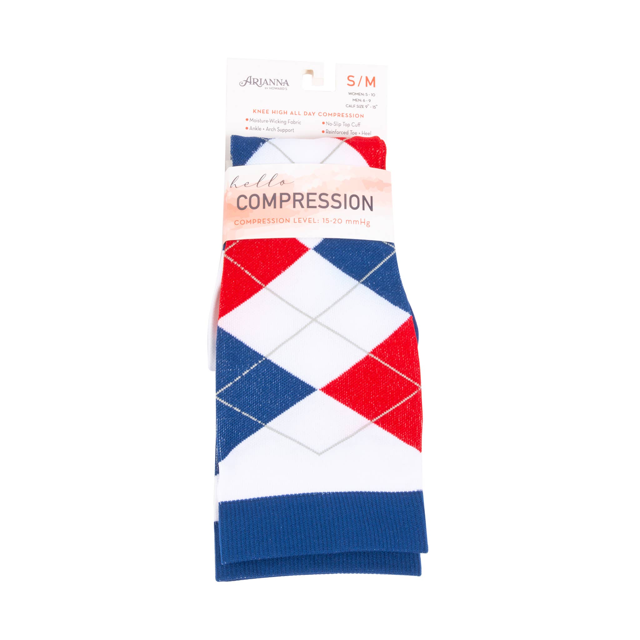 Howard's - Wholesale Socks - Women's - Patriotic Argyle 4th of July Knee High Compression Socks1