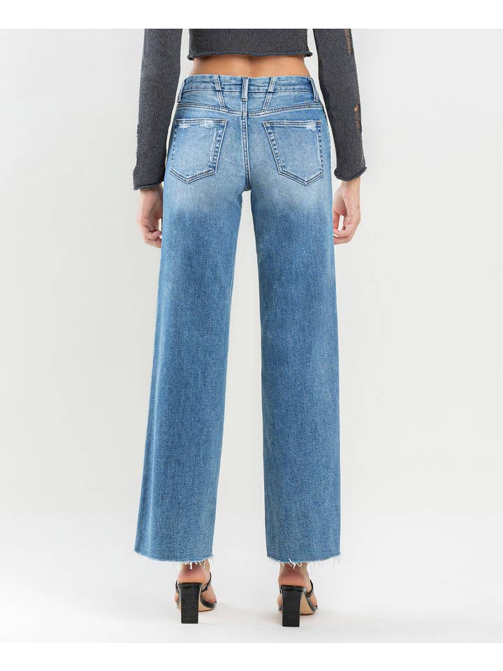 VOUCHSAFE MID RISE CLEAN CUT RAW HEM WIDE JEANS T6017 for wholesale on Faire