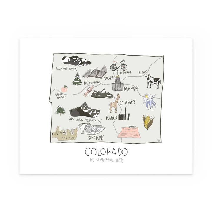 Colorado State Art Print for engroshandel hos Tuxberry & Whit