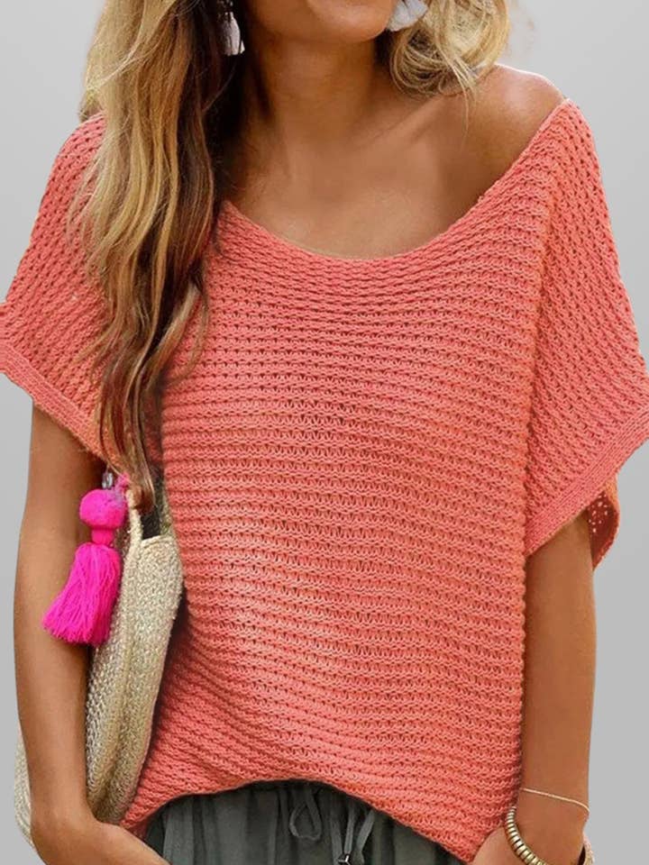 Wholesalesir - Wholesale Knit Top - Women's - Round Neck Solid Color Short Sleeved Knitted Top