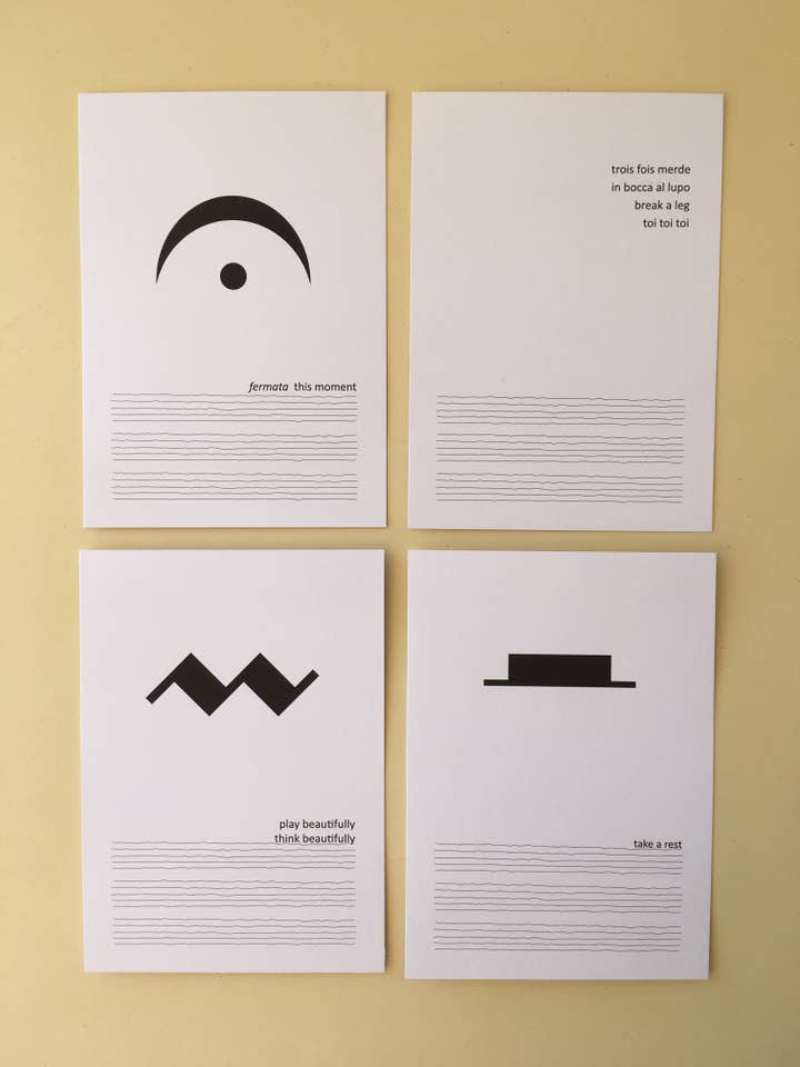 Set van 4 ansichtkaarten met muzieksymbolen voor wholesale door MUSIC GIFT