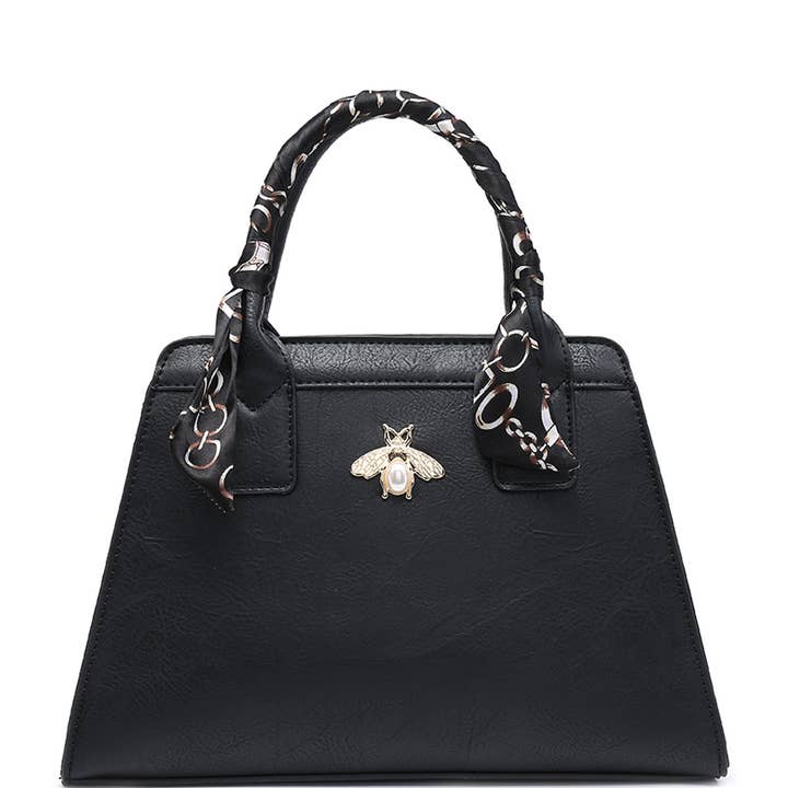 Ellas Trading - Vente Sac à main avec poignée sur le dessus – femme - Sac cabas épaule en soie avec abeille dorée4