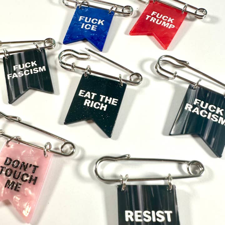 Foolish Fetish - Wholesale Lapel Pin/Button - F*ck Fascism Banner Ribbon Safety Pin3