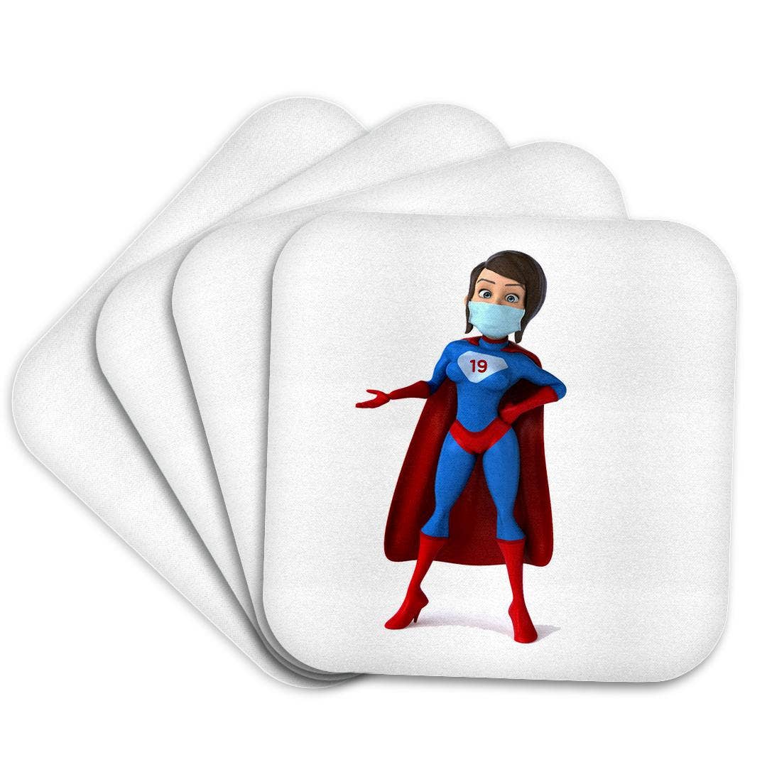 3dRose - Wholesale Coasters - 3dRose, Super Hero Woman Covid 19 Fighter, Face Mask Image, 3DRAMM, Coaster7