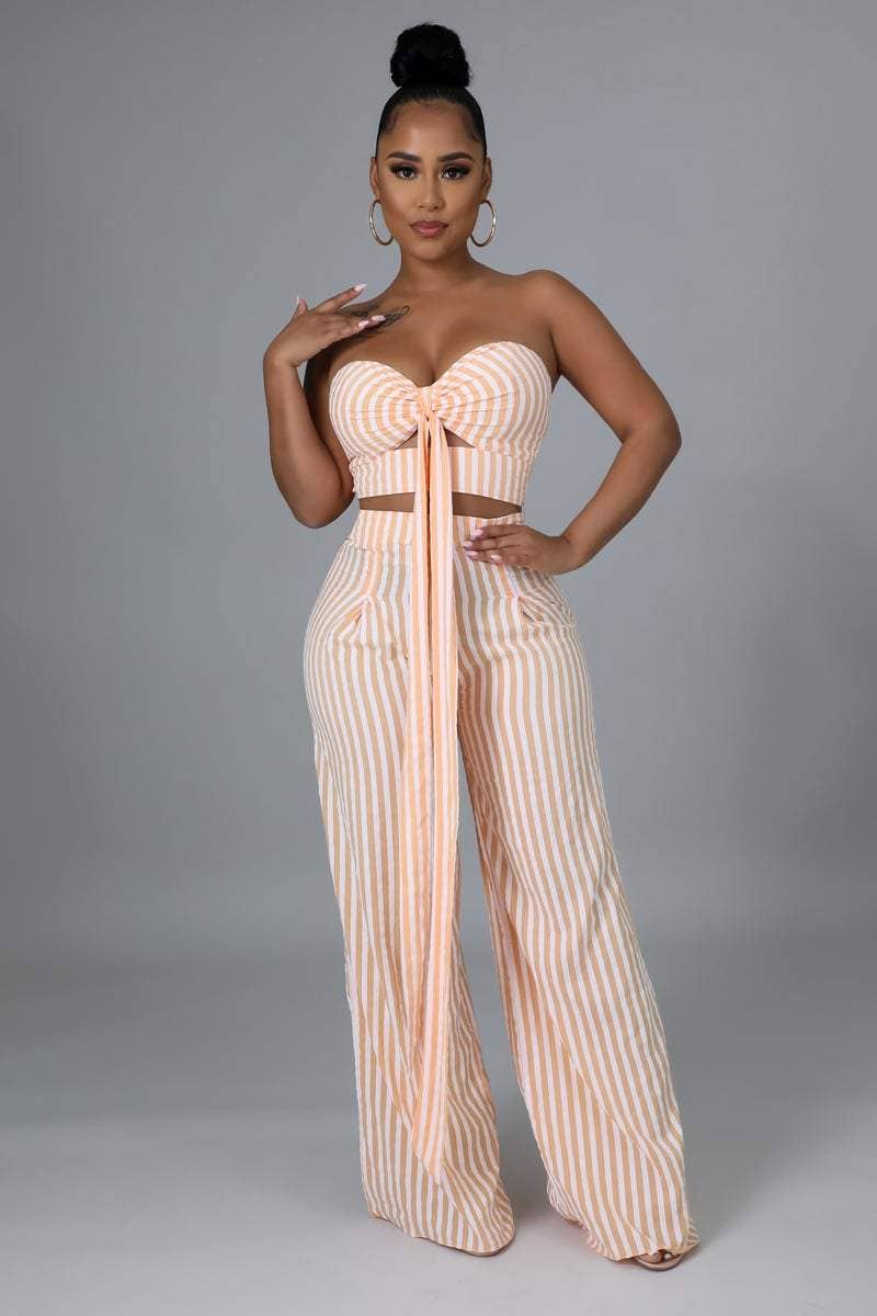 Flarix - Wholesale Top & Pant Set (NOT Loungewear) - Women's - striped tube top wide leg pants set0
