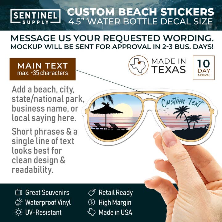 Sentinel Supply - Wholesale Sticker - Custom Beach Sunglasses Sticker - Name Drop Nature Decal1