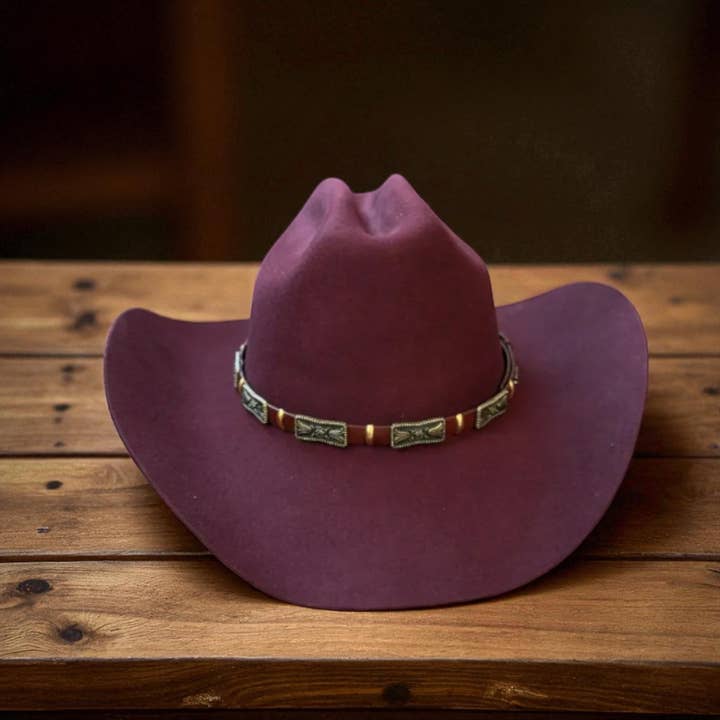 Handmade Hat Band – Brown Leather w/ Antique Bronze Western for wholesale by Bella Betty