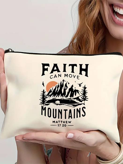 ( #096 ) COSMETIC MAKEUP BAG - FAITH CAN MOVE MOUNTAIN for wholesale by Jewelry Max