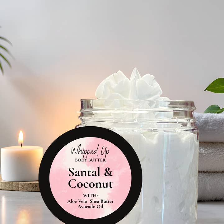 Santal & Coconut Body Butter for wholesale by Whipped Up Bath and Body Co