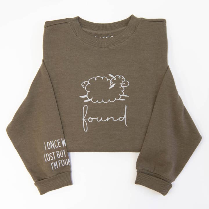 Heather Olive Found Embroidered Crewneck Sweatshirt for wholesale on Faire