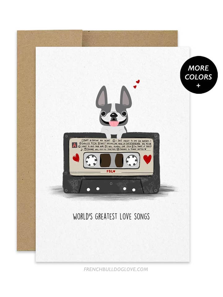Carte de voeux Bouledogue français Mixtape pour la vente par French Bulldog Love