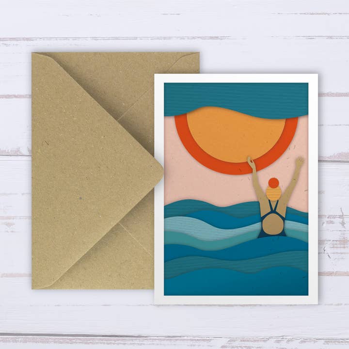 Wild Swimming card | sea & waves | A6 | recycled for wholesale by Designed by Islay