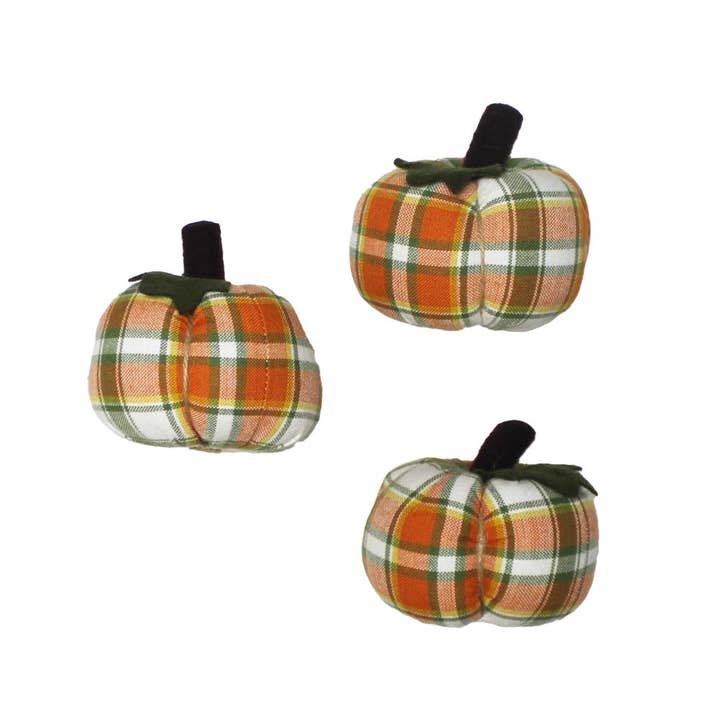 Conjunto de 3 mini calabazas a cuadros de cosecha de otoño para venta al por mayor de Home Collections by Raghu