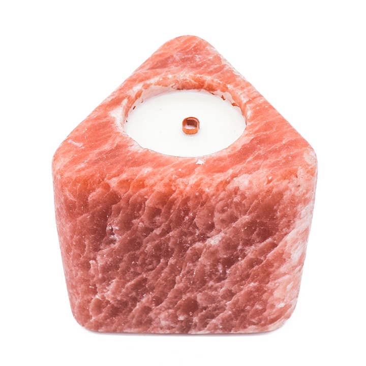 Triangle Shape Pink Salt Poured Wax Candle Holder 5.5x6" for wholesale by Himalayan Secrets