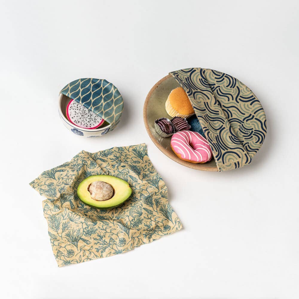 SuperBee - Eco Living Made Easy - Vente Sachet de conservation/film alimentaire - Emballages alimentaires réutilisables en cire d’abeille « Beeginner » - lot de 3 tailles11