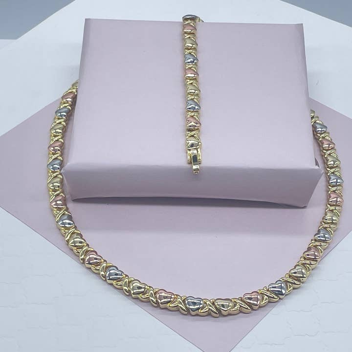 Milie Jewels - Wholesale Jewelry Set - 18k Gold Filled Heart Shape XOXO Set of Bracelet and Necklace Available in Gold,