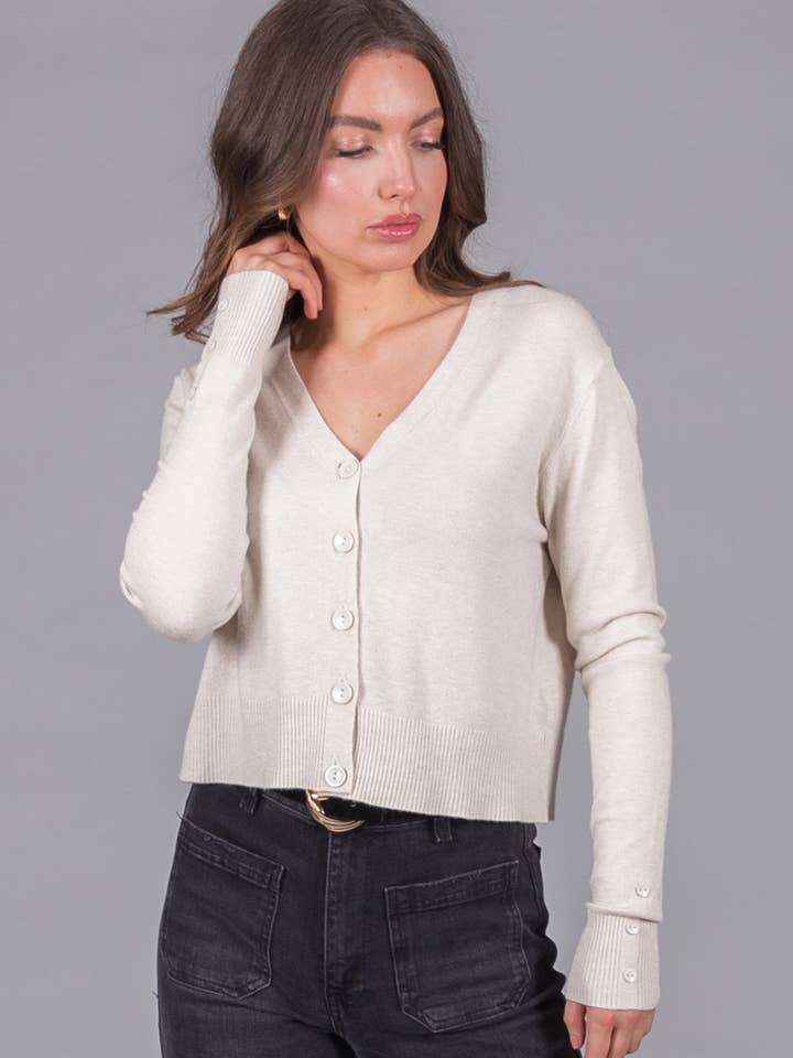 V-Neck Knit Cardigan - Stone for wholesale by SOLO