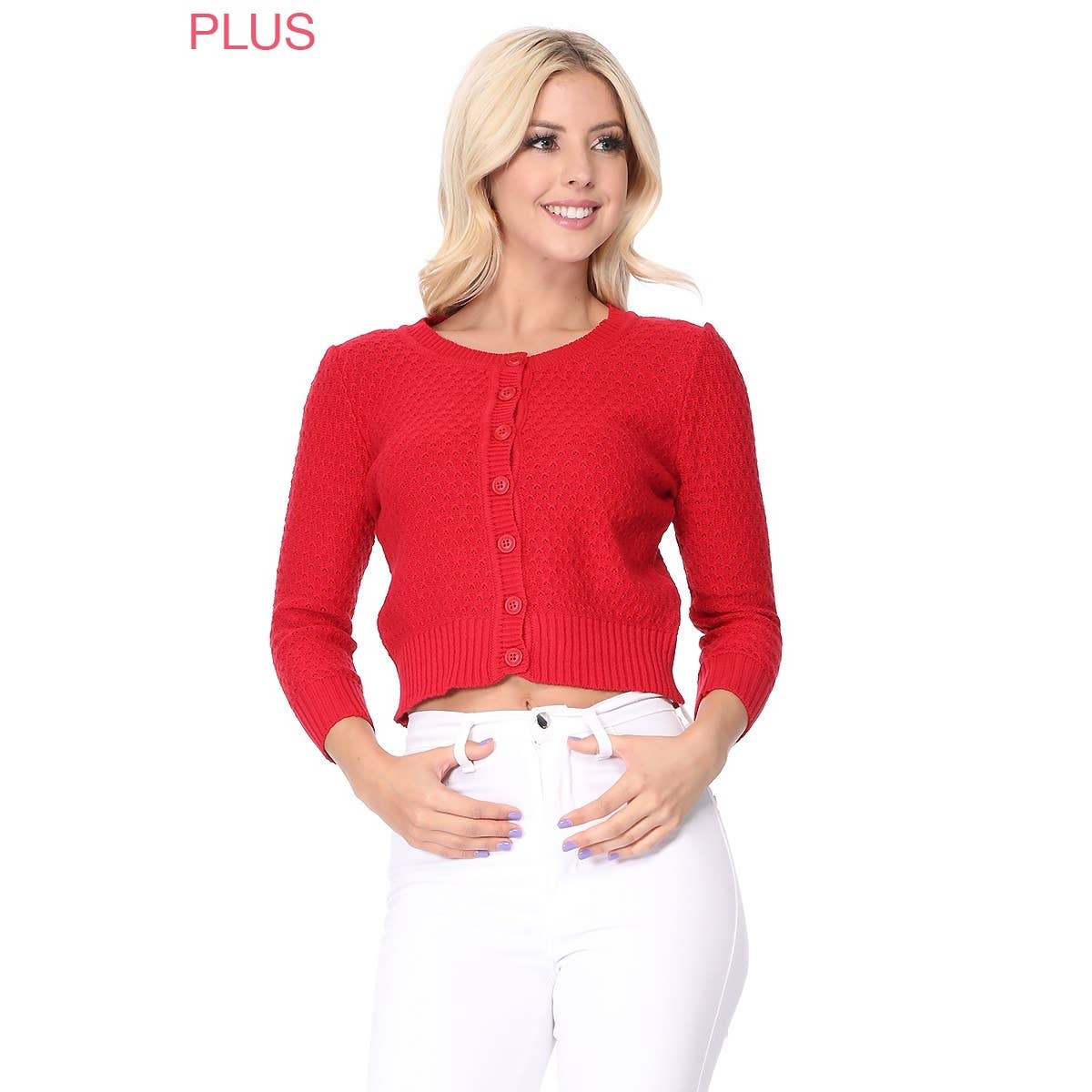 Mak - Vendita all'ingrosso Cardigan - Donna - Maglione cardigan plus size lavorato a maglia girocollo con maniche a 3/4 MK3514PL67