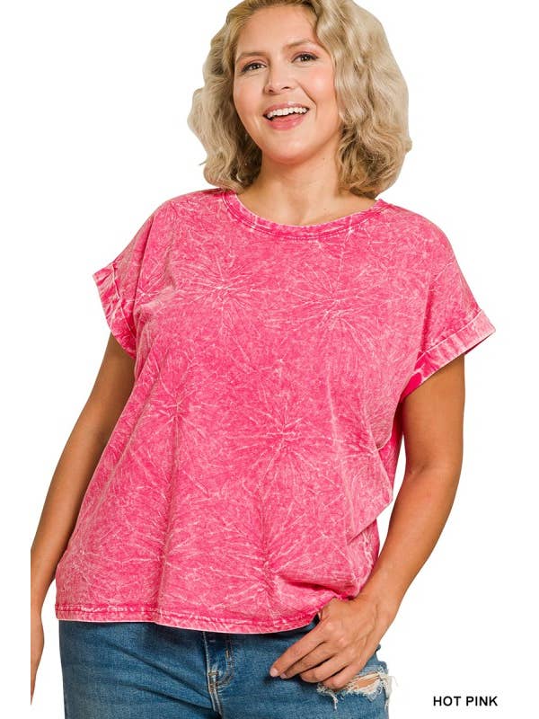 Vanilla Monkey - Vente Haut en maille – femme - T-shirt à manches courtes pliées, col rond, effet froissé Plus8