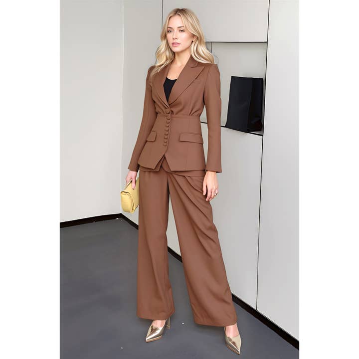 X0102LS Tailored Button Waist Blazer & Pants Set for wholesale by XHHH Inc