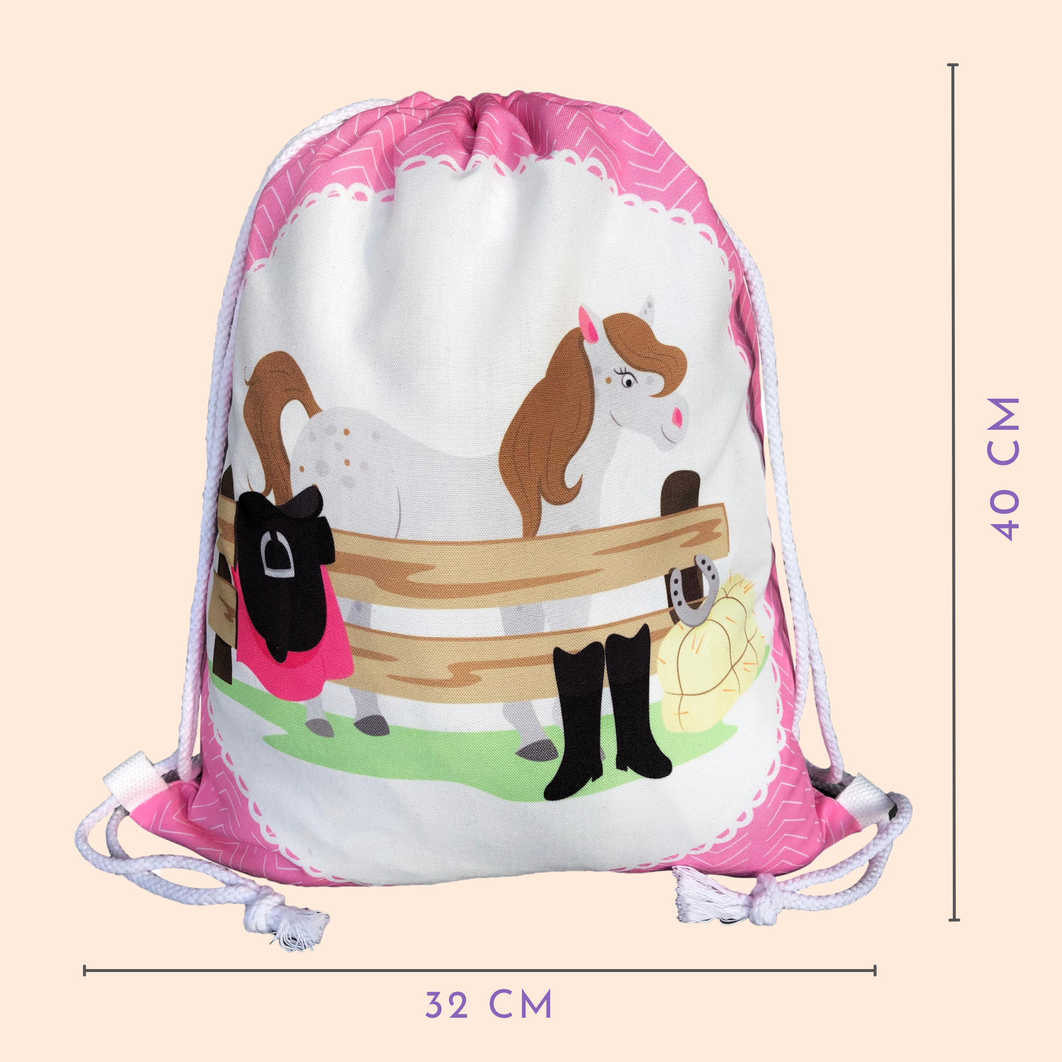 HECKBO - Wholesale Drawstring Bag - Kids - Children's gym bag horse farm2