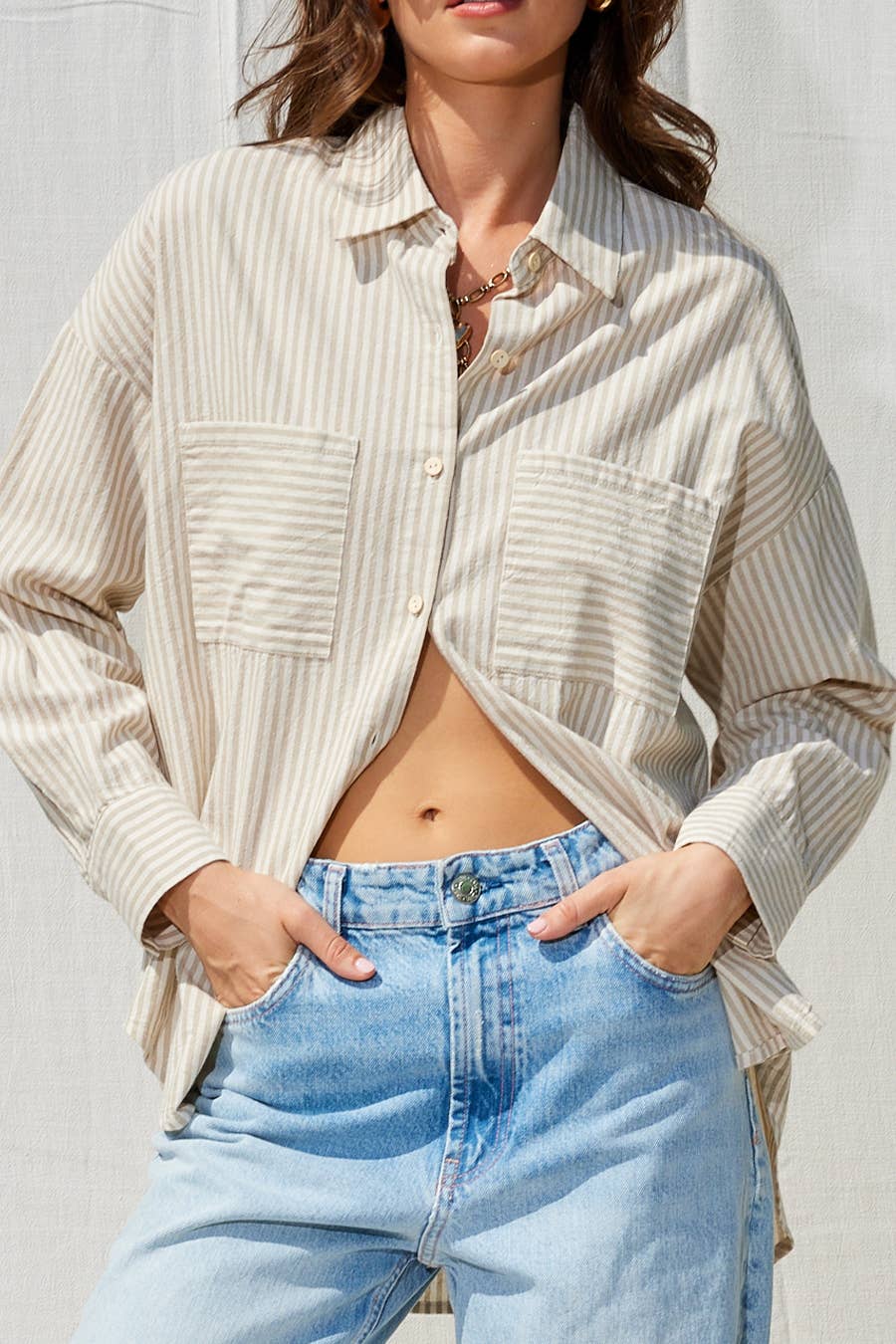 ILLA ILLA - Wholesale Button Down Shirt - Women's - Striped Cotton Shirt Top4