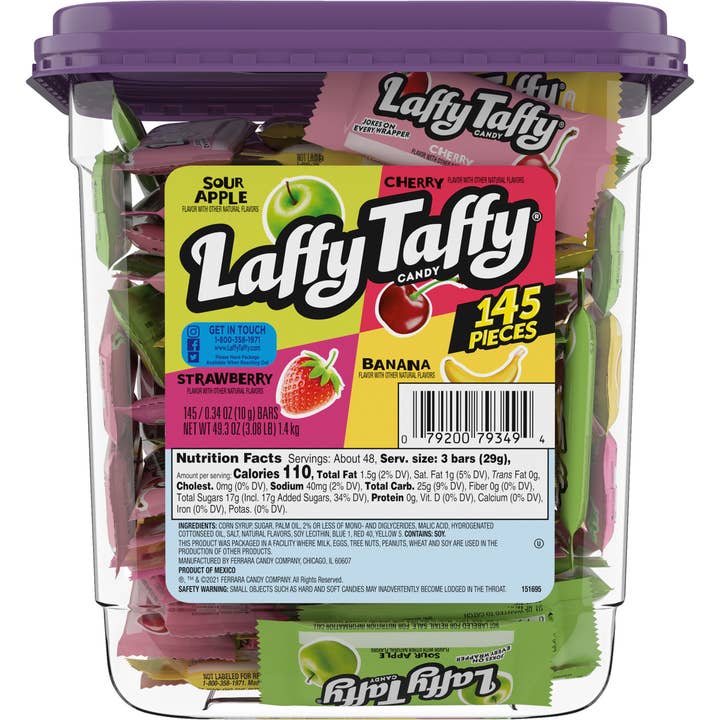 Laffy Taffy Tub Assorted Mini Bars, 145ct Tub for wholesale by Grandpa Joe's Candy Shop