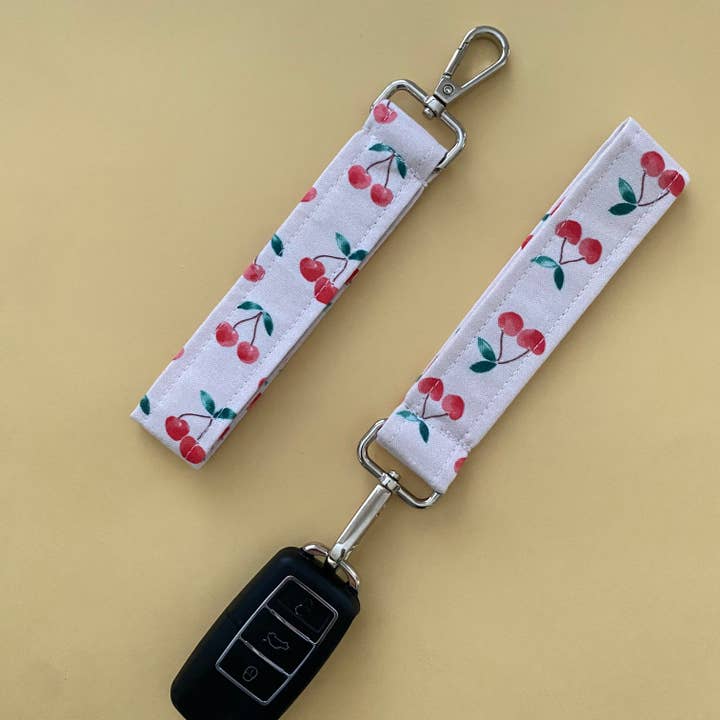 Key fob with cherry design, cute keychain, car key fob for wholesale by Pure Roze Apparel