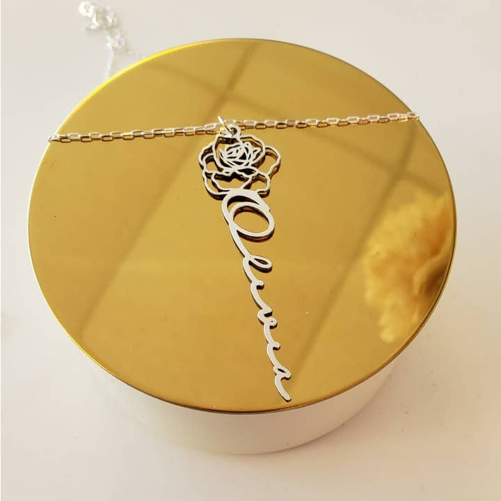 Tres Carmela - Vendita all'ingrosso Collana con ciondolo/pendaglio - Collana con nome fiore mese di nascita, personalizzato, personalizzato