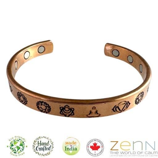 International Gifts Ltd. - Wholesale Cuff Bracelet - Zenn Pure Magnetic Copper Cuff Seven Chakra Yog Mudra B-039