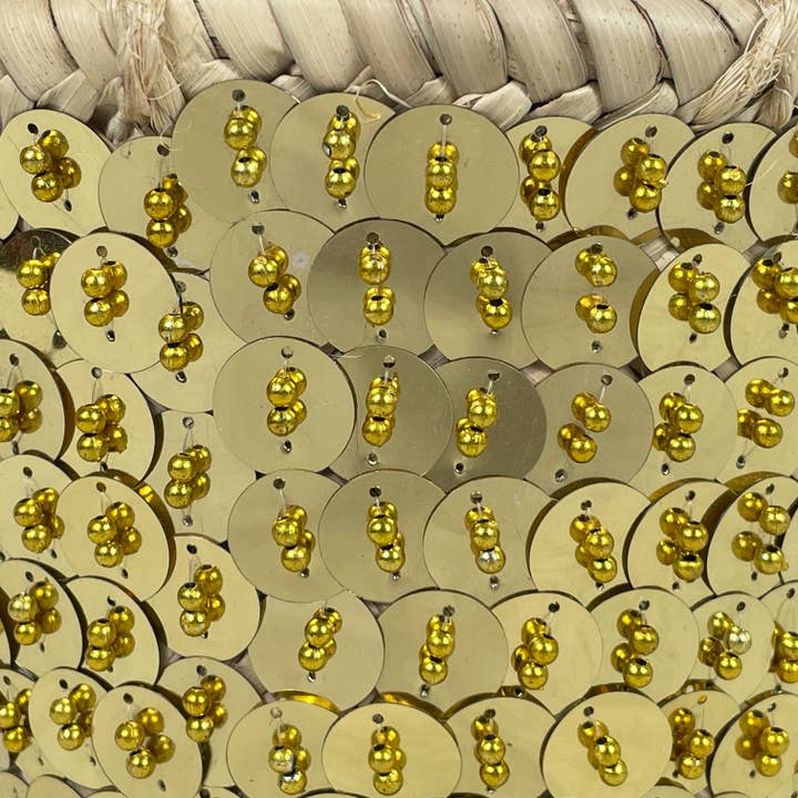 Melecraft - Wholesale Beach Bag - Mini Sequin Straw Market Basket - Gold Silver Gift Tote10