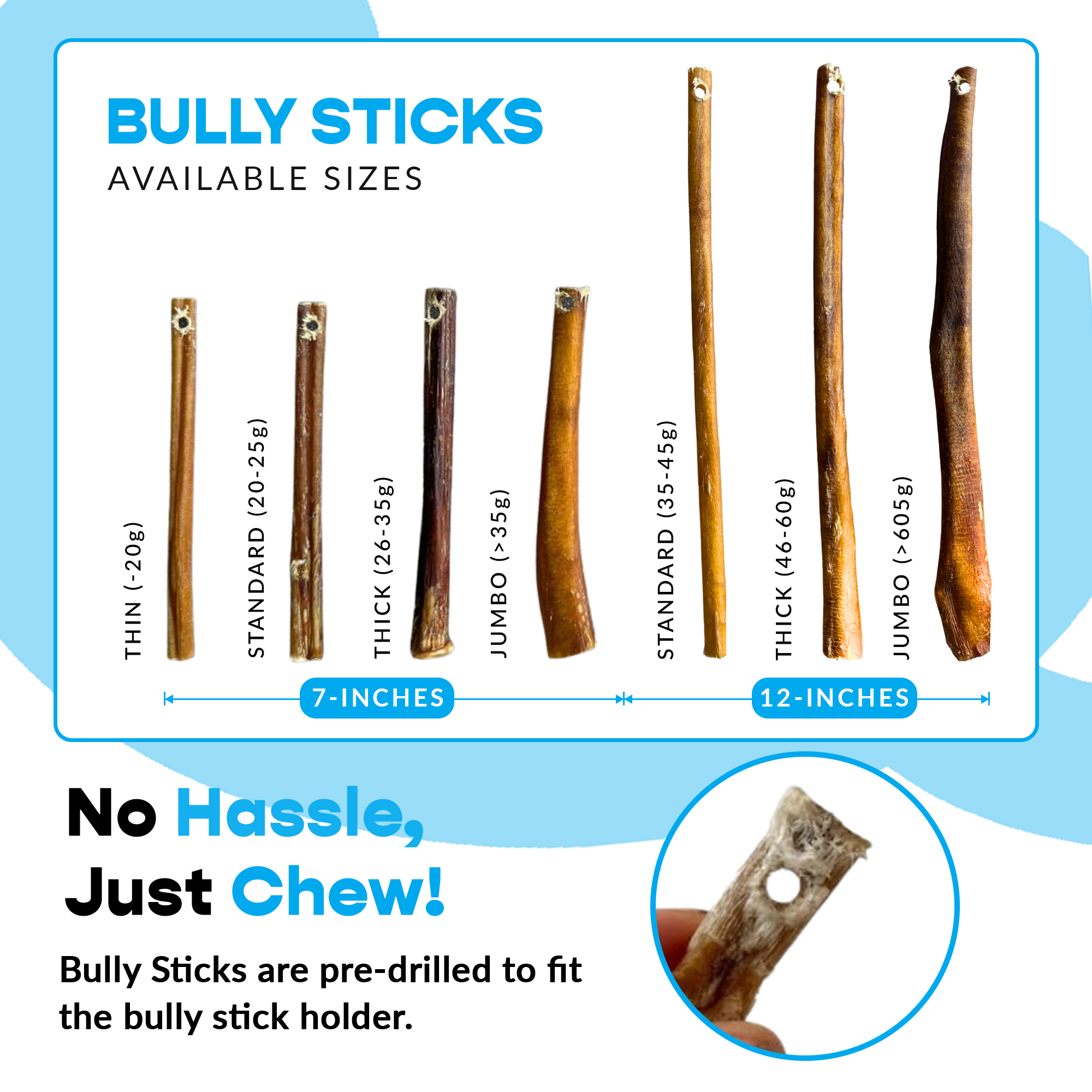Mighty Chewz - Wholesale Pet Treats - Dog - 12" Thick Bully Sticks - Refill Pack3