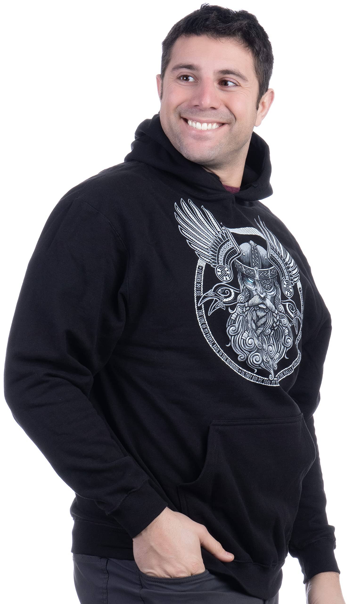 Black Odin Norse Mythology God Valkyrie Valhalla Viking Raven Nordic Thor Hoodie for wholesale on Faire1