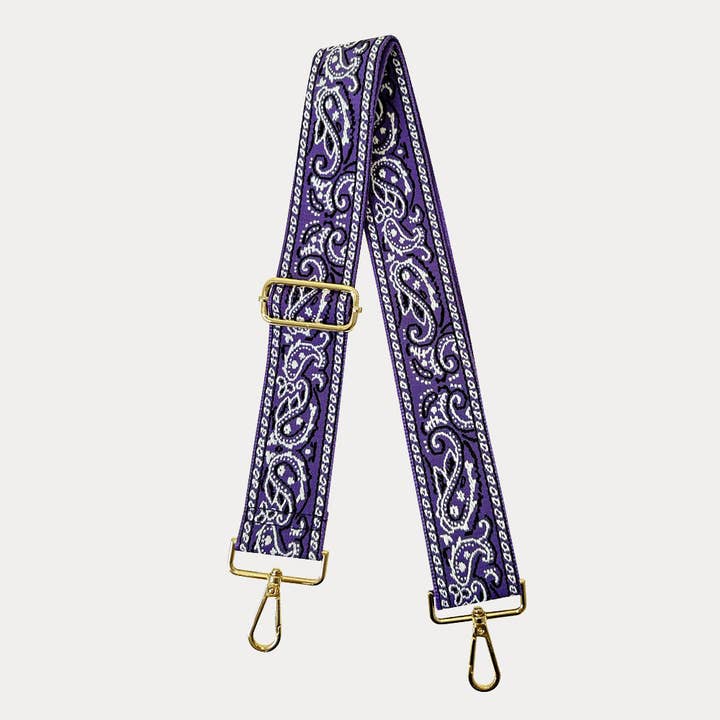 2" Embroidered Purple Paisley Bag Strap for wholesale by AHDORNED