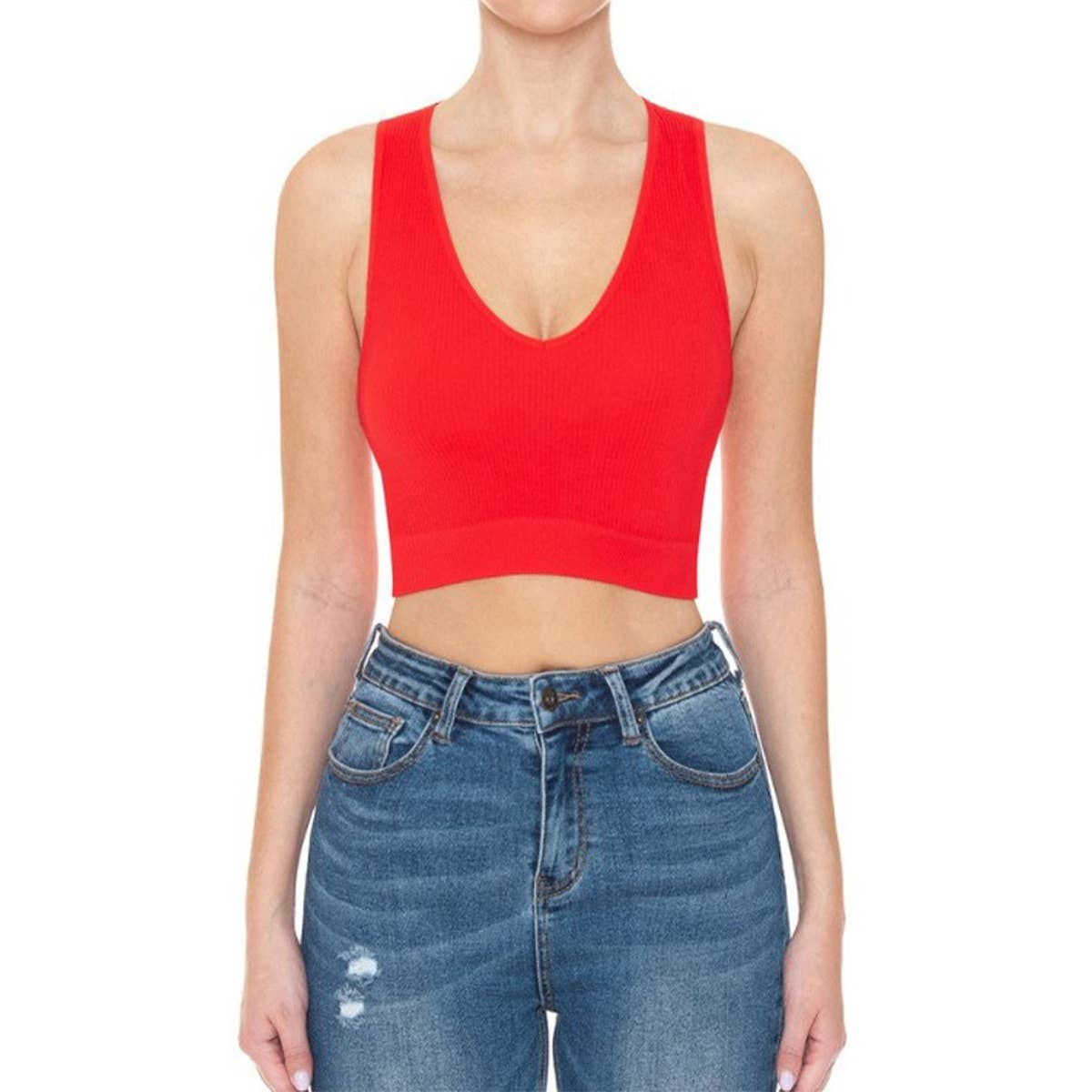 Timeless – wholesale Tank top – Women′s – Deep V Neck Ribbed Seamless Crop Tank Top0