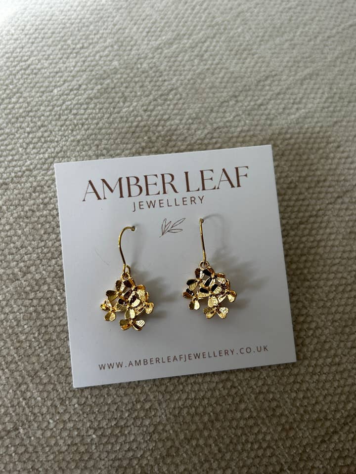 Buttercup Cute floral gold delicate earrings drop style for wholesale by Amber Leaf Jewellery