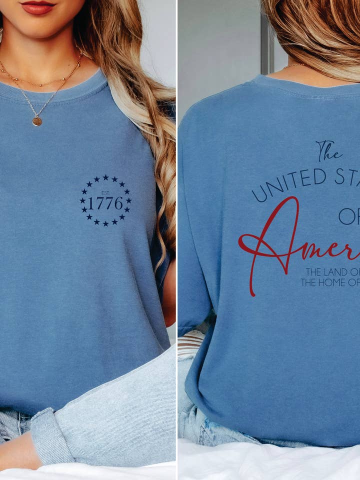 T-shirt con grafica USA per la vendita all'ingrosso da parte di ID Apparel