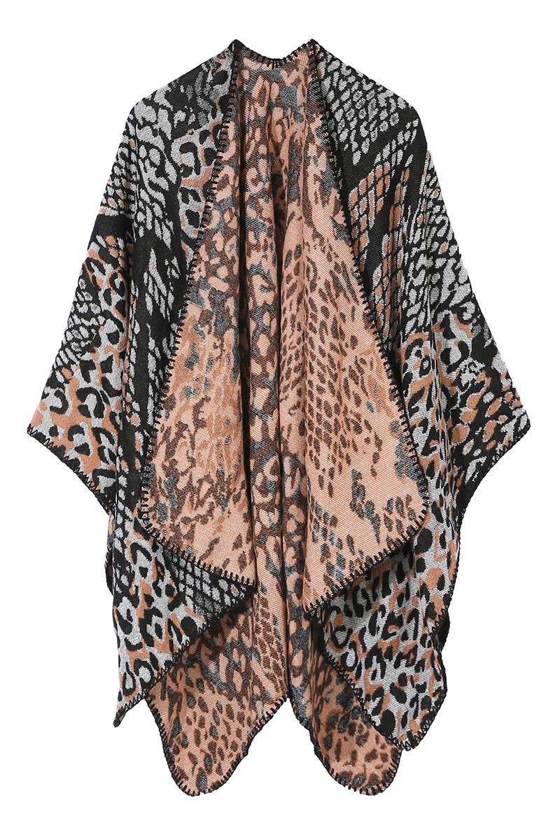 ACCITY - Wholesale Poncho - Women's - LEOPARD PRINTING SHAWL WRAP CAPE PONCHOS_CWASC0423