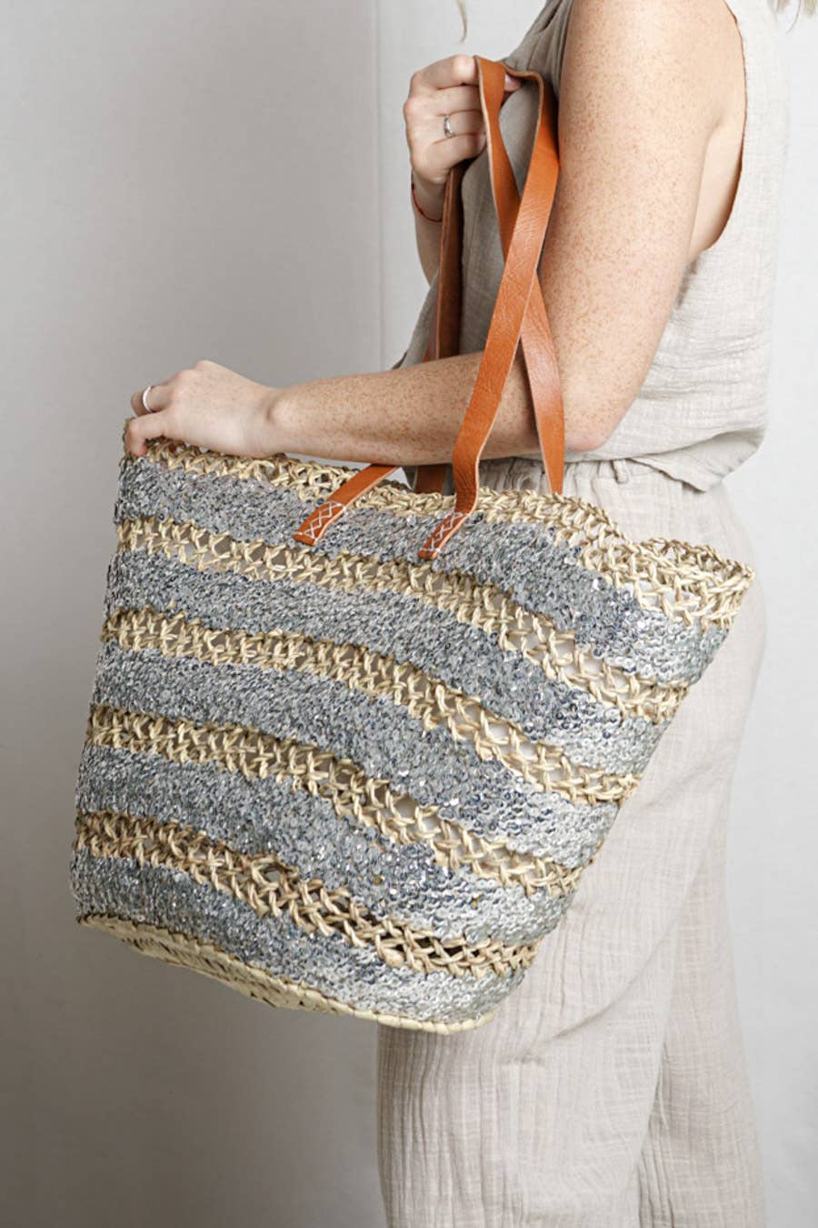 Logionline SLU - Wholesale Beach Bag - Carry Bag, Sequins, Leather Handles with Lining7