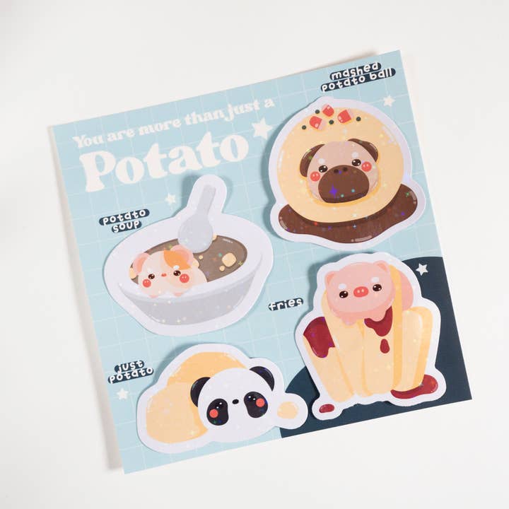 Ensemble d'autocollants en vinyle Starchy Potato Fam Holo pour la vente par Notmehmehstudio