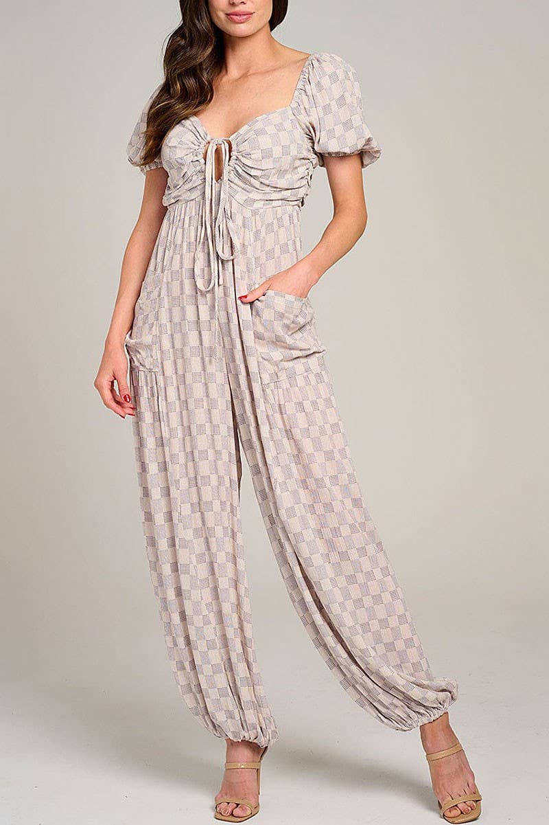 ROUSSEAU – wholesale Jumpsuit – Women's – PUFF SLEEVE FRONT POCKETS JOGGER JUMPSUIT0