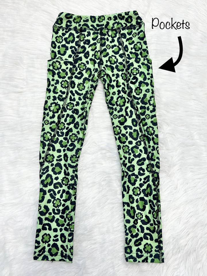 Leopard Print Shamrock St Patrick’s Day Leggings for wholesale by Little dress shoppe