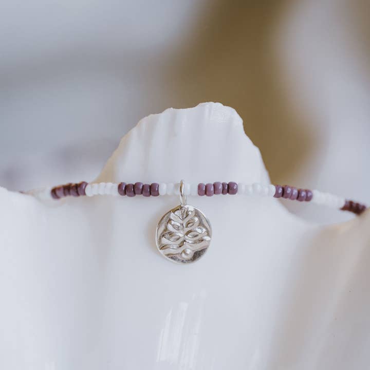 Growth Pendant - Purple and White Beaded Necklet for wholesale by Imogen Rose Jewellery