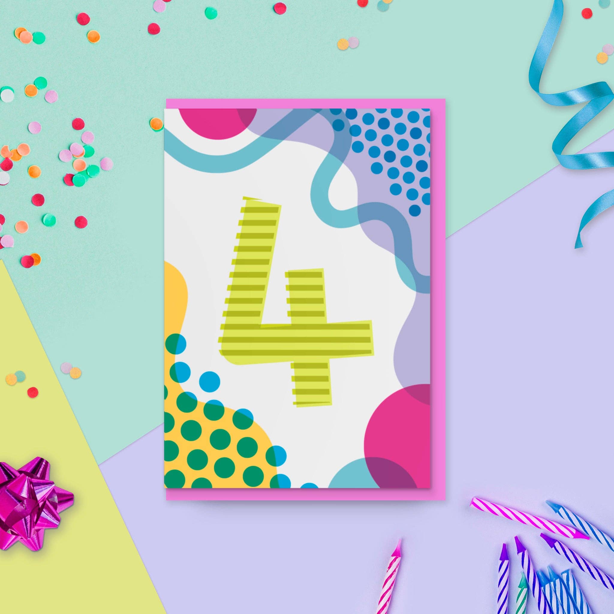 Jane Katherine Houghton Designs - Wholesale Birthday Card - Age 4 Colourful Geometric Pattern Kids Birthday Card