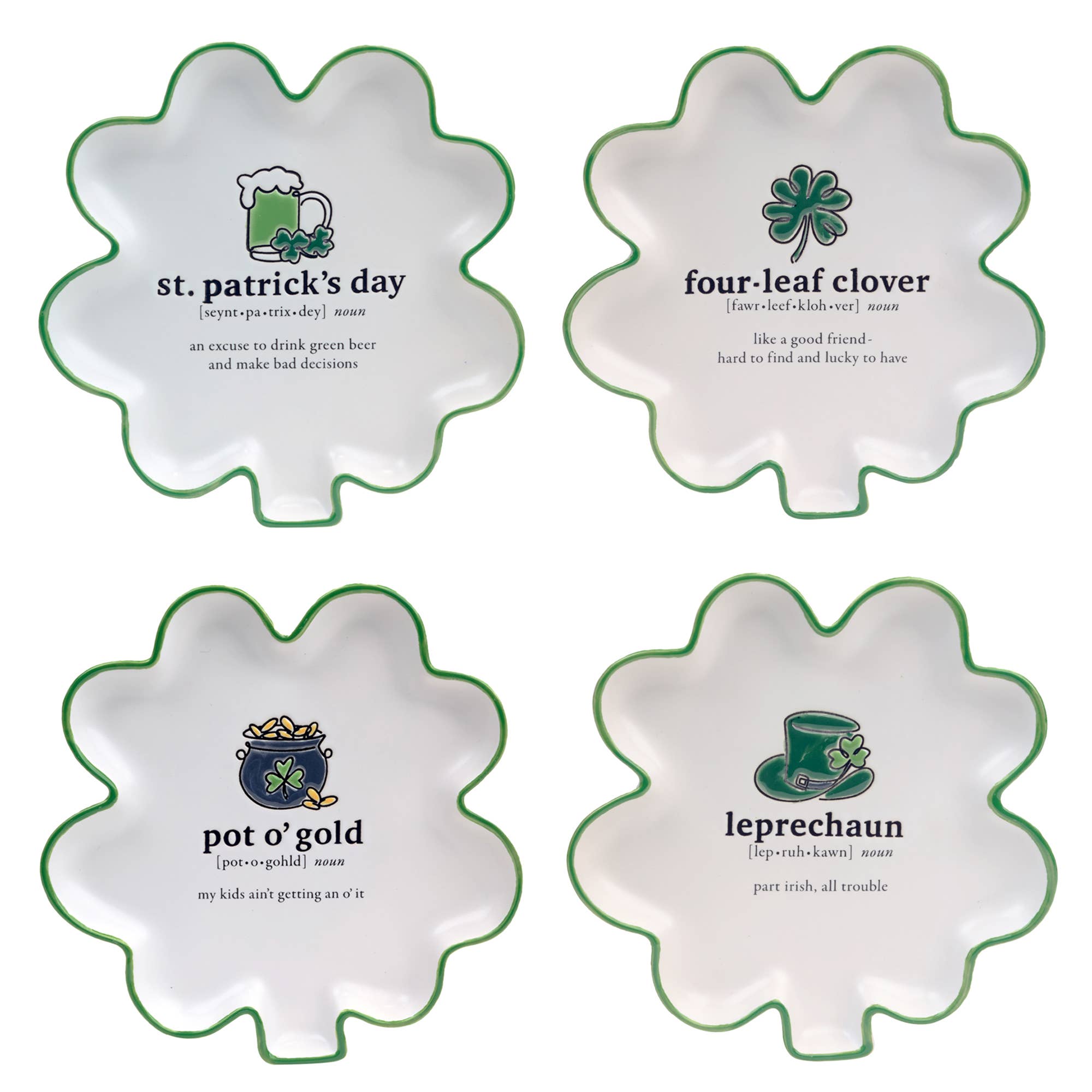 Certified International – wholesale Förrättsservering – St Patricks Day 6.5in Shamrock-formad tidbit med ordstäv3