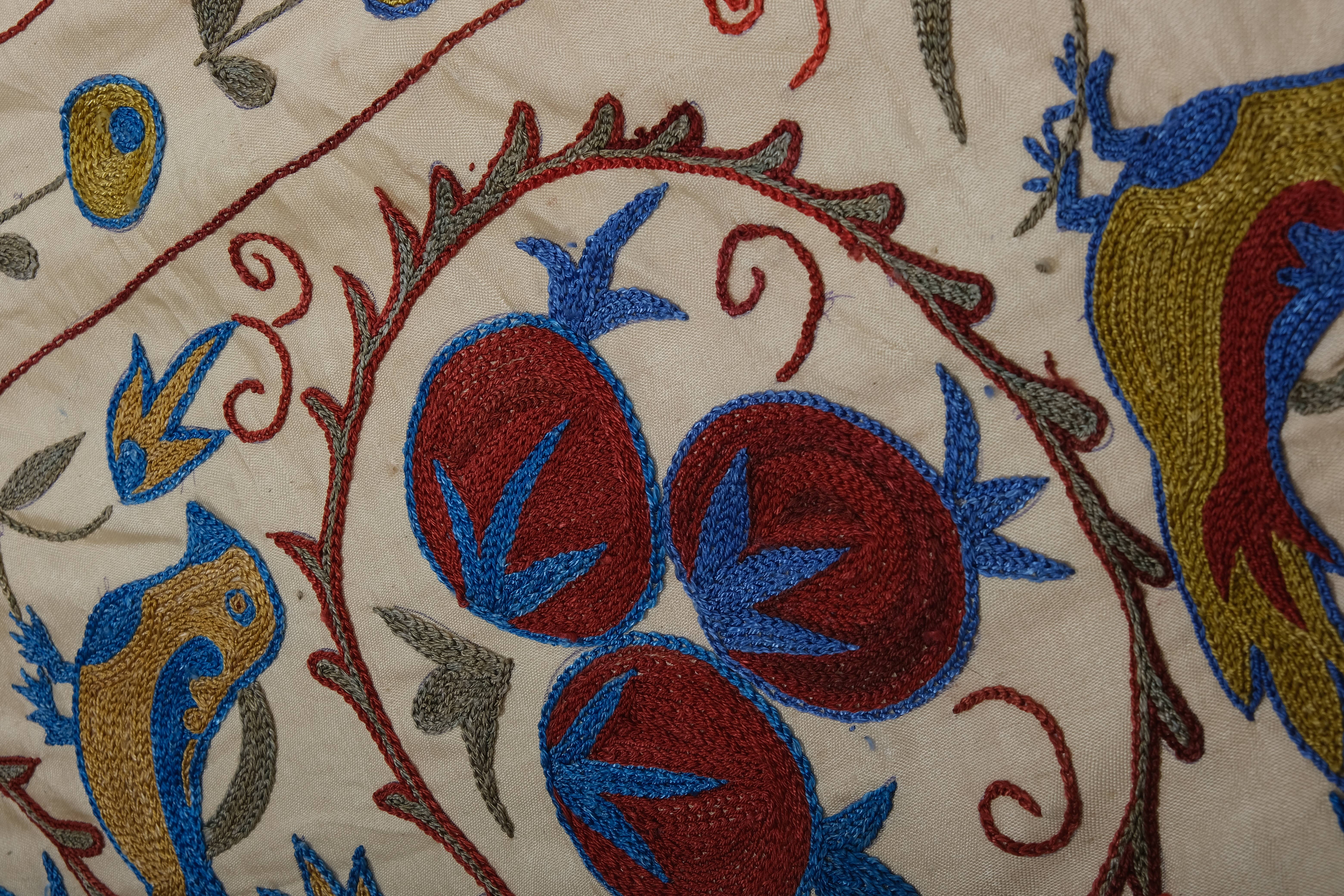 Vintage Pillows Store – wholesale Table runner – Handmade Bird Pictorial Suzani Table Runner, Embroidery6