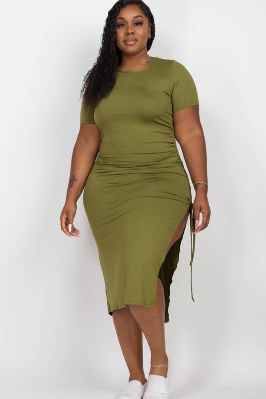 Vanilla Monkey - Wholesale Dress - Women's - Plus Size Drawstring Ruched Side Split Dress10