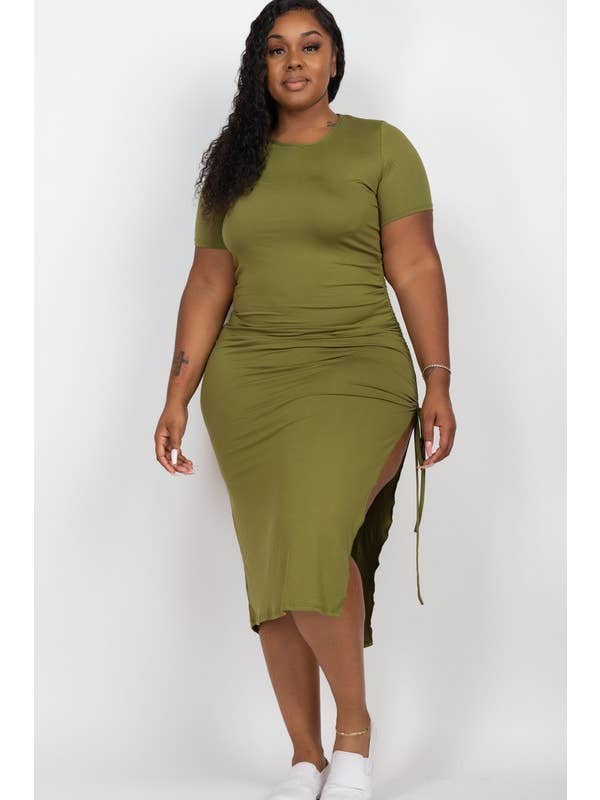 Vanilla Monkey - Wholesale Dress - Women's - Plus Size Drawstring Ruched Side Split Dress10
