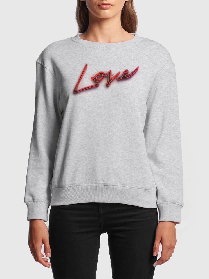 Women's Love Neon French Terry Sweatshirt, Heather White for wholesale by VESTIGE